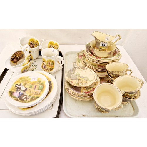 69 - Qty of Royal Winton Art Deco Romany pattern dinnerware and Wagon Days tea ware