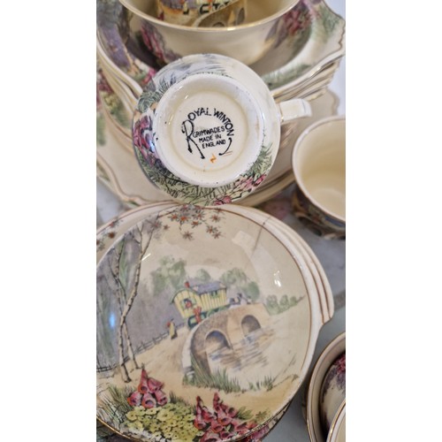 69 - Qty of Royal Winton Art Deco Romany pattern dinnerware and Wagon Days tea ware