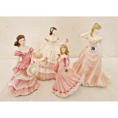 75 - Four various Royal Doulton, Worcester and Coalport lady figurines