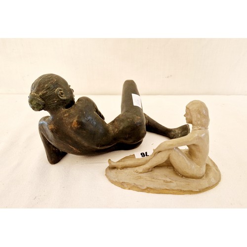 76 - Two female nude sculptures in spelter and terracotta