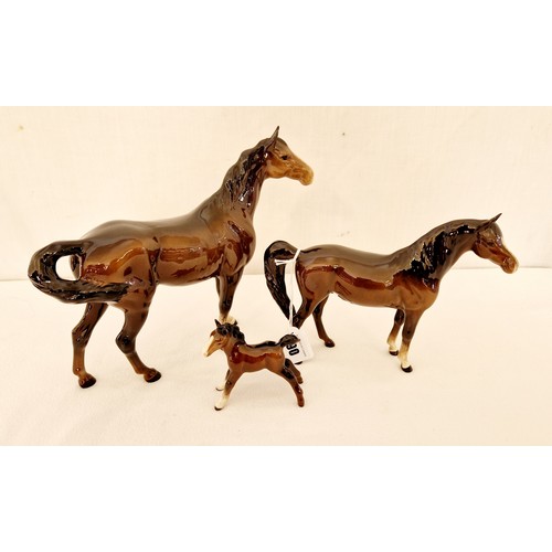 90 - Beswick gloss group of three - stallion, mare and foal