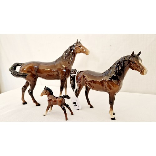 90 - Beswick gloss group of three - stallion, mare and foal