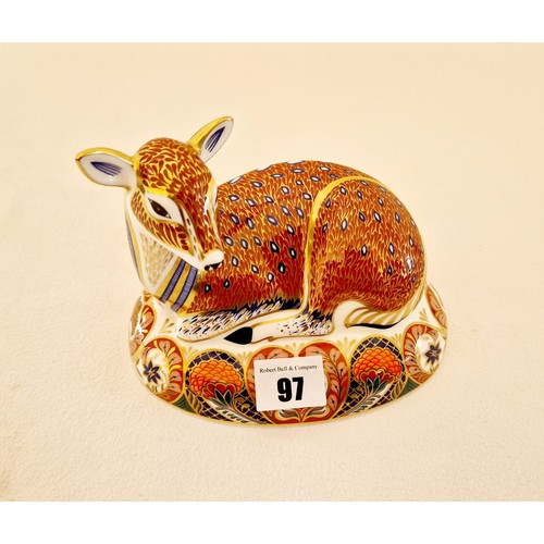97 - Crown Derby deer paperweight with gold stopper