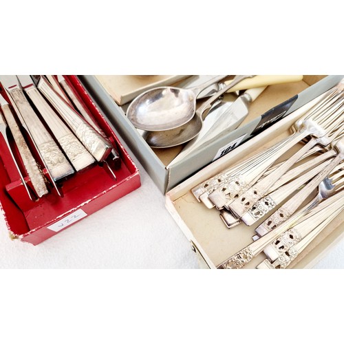 104 - Qty of boxed and loose EPNS and bone handled cutlery