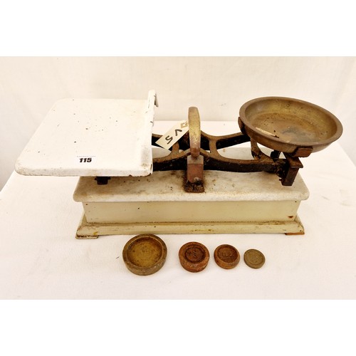115 - Pair of Avery vintage shop scales with weights