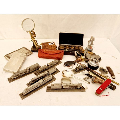 123 - Mixed lot incl. Bakelite based laboratory weights, cigarette cases, lighter etc