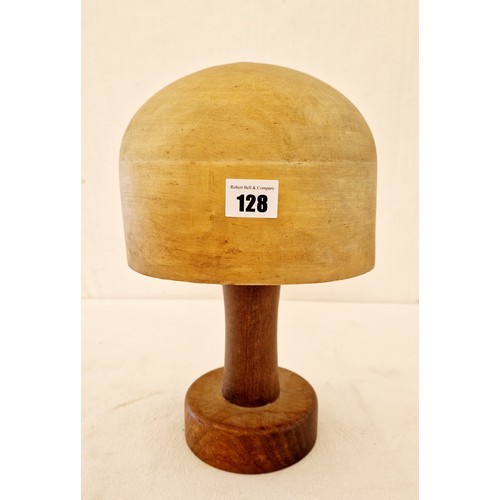 128 - Milliners wooden hat mould, stamped 22