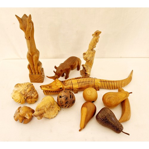 132 - Qty of treen carved animals and fruit