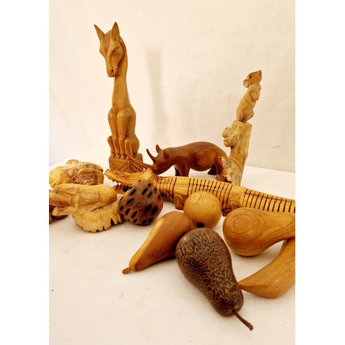 132 - Qty of treen carved animals and fruit
