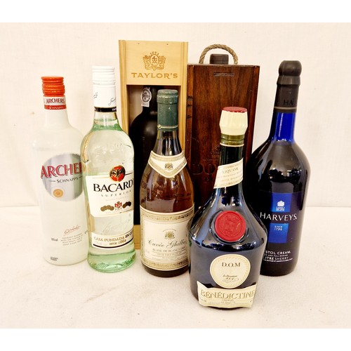 137 - Seven various bottles of alcohol incl. Taylors Port, Bacardi etc
