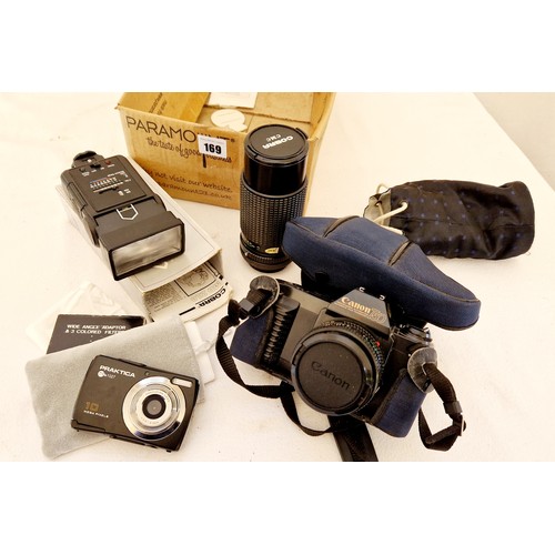 169 - Canon T-50 35mm camera, Cobra lens and flash gun etc