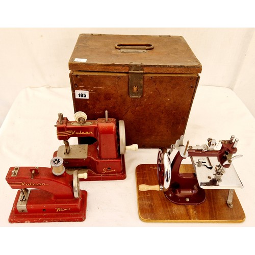 185 - Three vintage junior sewing machines - Vulcan Senior and Minor, plus another with wooden case