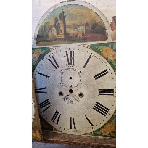 207 - Various longcase clock spares incl. painted dial with 8 day movement by J Wilkinson Alston