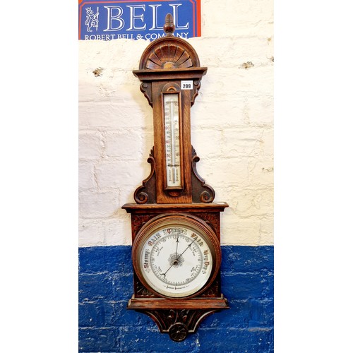 209 - Early 20th century oak cased aneroid barometer with thermometer