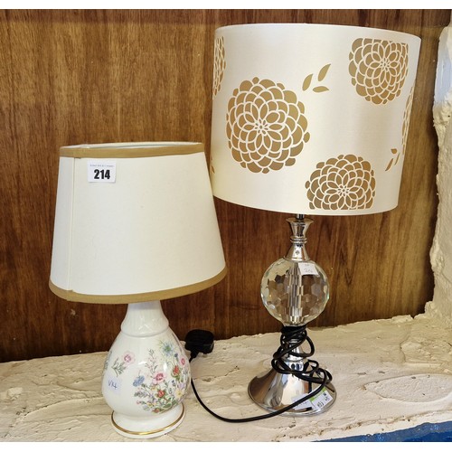 214 - Two modern table lamps, one with Aynsley Wild Tudor base