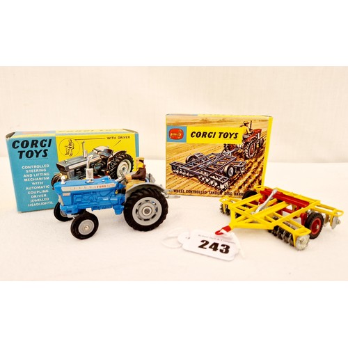 243 - Two boxed vintage Corgi agricultural toys - Ford 5000 Supermajor tractor No. 67 and tandem disc harr... 