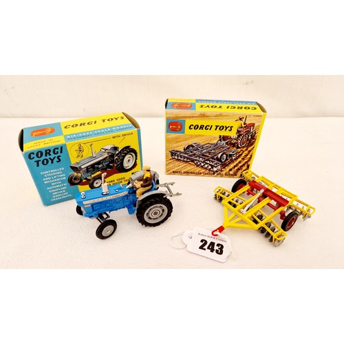 243 - Two boxed vintage Corgi agricultural toys - Ford 5000 Supermajor tractor No. 67 and tandem disc harr... 