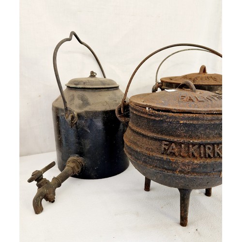 164 - Two cast iron lidded pots, Falkirk no. 2 and 3 and a Swain cast iron 2 gallon water boiler