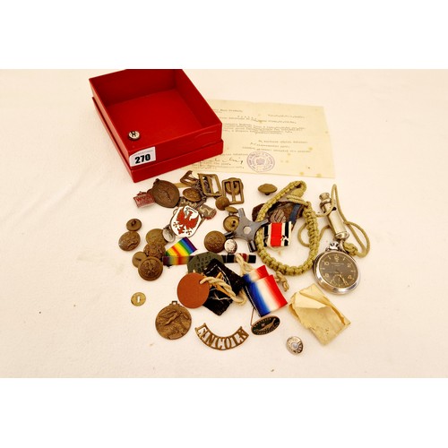 270 - Militaria and ephemera, including Polish military cloth badges and enamelled badge; GB medal ribbons... 