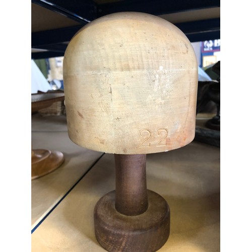 128 - Milliners wooden hat mould, stamped 22