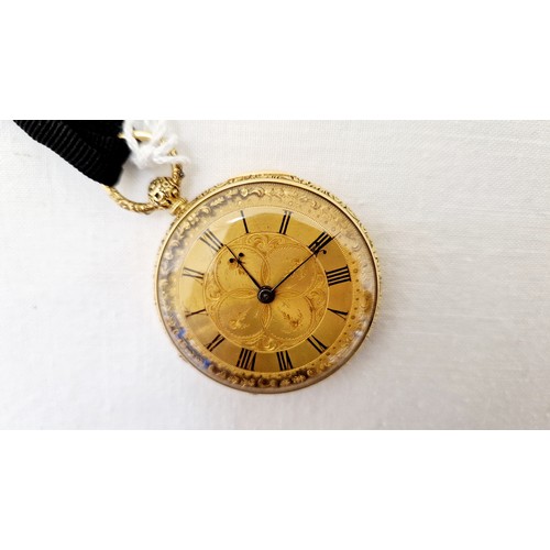 246 - London 18ct gold cased ladies pocket watch with engraved dial