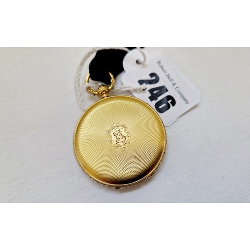 246 - London 18ct gold cased ladies pocket watch with engraved dial