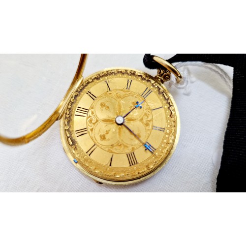 246 - London 18ct gold cased ladies pocket watch with engraved dial