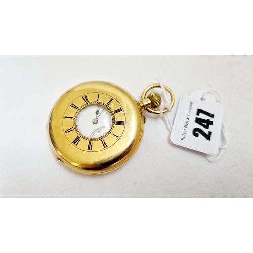 247 - A Sheffield 18ct gold cased gents half hunter pocket watch monogrammed to the rear