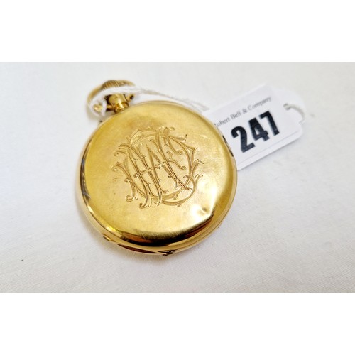 247 - A Sheffield 18ct gold cased gents half hunter pocket watch monogrammed to the rear