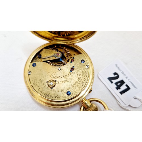 247 - A Sheffield 18ct gold cased gents half hunter pocket watch monogrammed to the rear