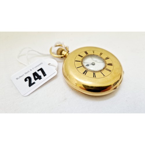 247 - A Sheffield 18ct gold cased gents half hunter pocket watch monogrammed to the rear