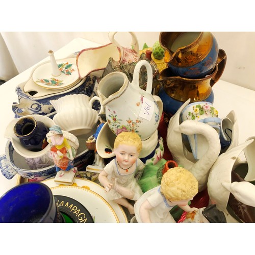 48 - Large qty of ceramic ornamental and tableware including Staffordshire Fairings etc