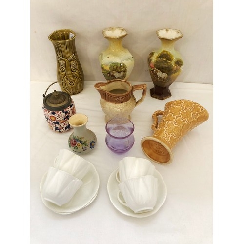 62 - Various pottery vases, jugs, etc including Sadler celery jar, SylvaC jar 2078, Shelley Blanc de Chin... 