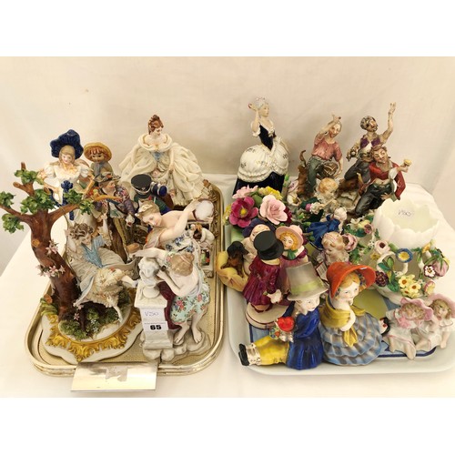 65 - Qty of ornamental figurines including  Capodimonte girl on a bough swing