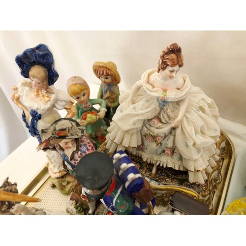 65 - Qty of ornamental figurines including  Capodimonte girl on a bough swing