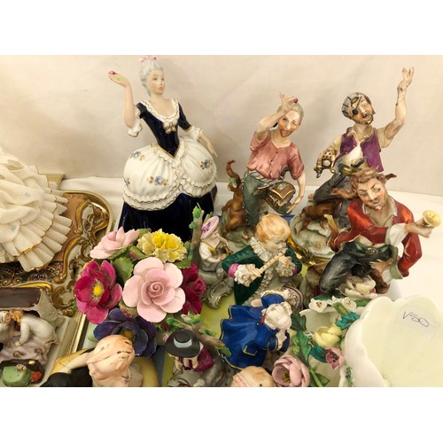 65 - Qty of ornamental figurines including  Capodimonte girl on a bough swing