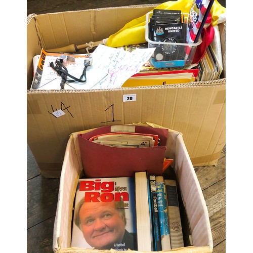 20 - 2 boxes of football ephemera including a large box of programmes Charles Buchan's soccer gift book, ... 