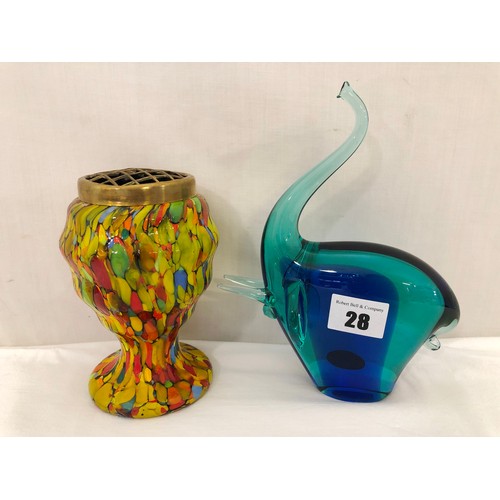 28 - Rikaro crystal elephant and colourful vase