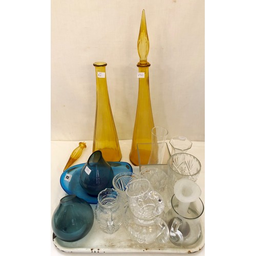32 - Glassware including various cut jugs, coloured vases etc