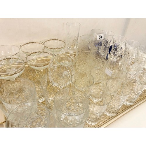 36 - Qty of various drinking glasses and 2 coloured paperweights