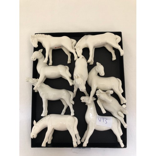 43 - Set of 9 Blanc de Chine miniature horse figurines