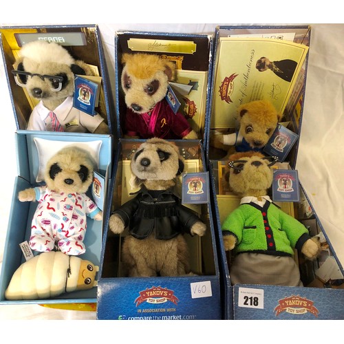 218 - Six Yakov Meerkat boxed soft toys