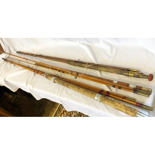 444 - Three vintage split and tubular cane fishing rods