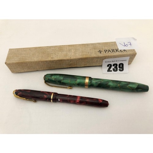 239 - Two vintage Conway Stewart lever fill fountain pens, one with 14ct gold nib and vintage Parker pen b... 