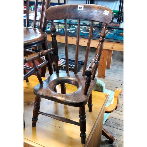 315 - Childs Victorian elm spindle back commode chair