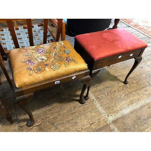 329 - Two mahogany rectangular stools on cabriole legs (one piano)