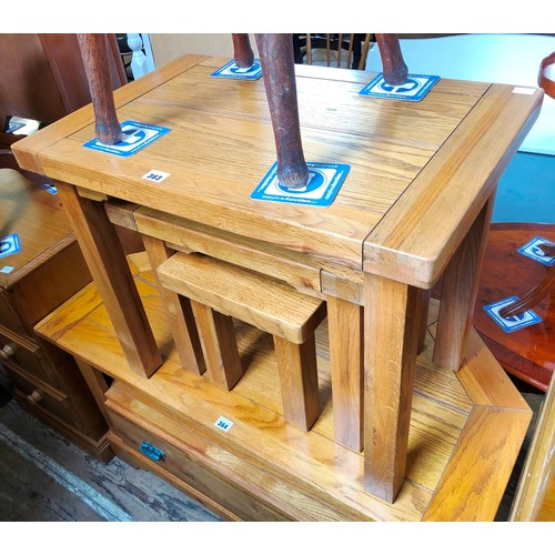 363 - Modern solid oak nest of three tables