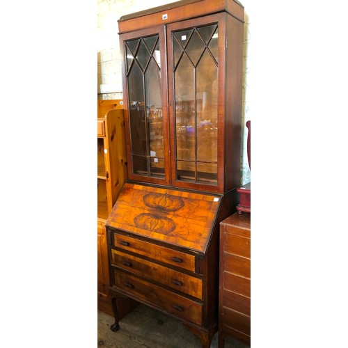 380 - Edwardian walnut glazed bureau bookcase on cabriole legs