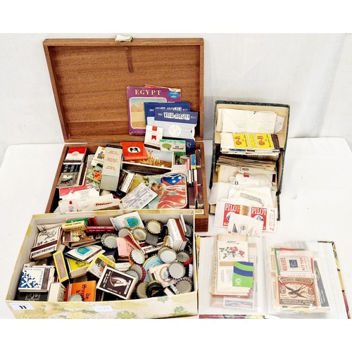 11 - Various ephemera incl. quantity of match books, bottle tops etc.