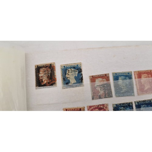 20 - A stock book of GB stamps incl. Penny Black with 2 margins, 2 Two Penny Blues with 2 margins and oth... 